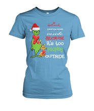 Load image into Gallery viewer, Grinch Christmas Movie It's Too Peopley Outside Black T-Shirt Ladies Tee