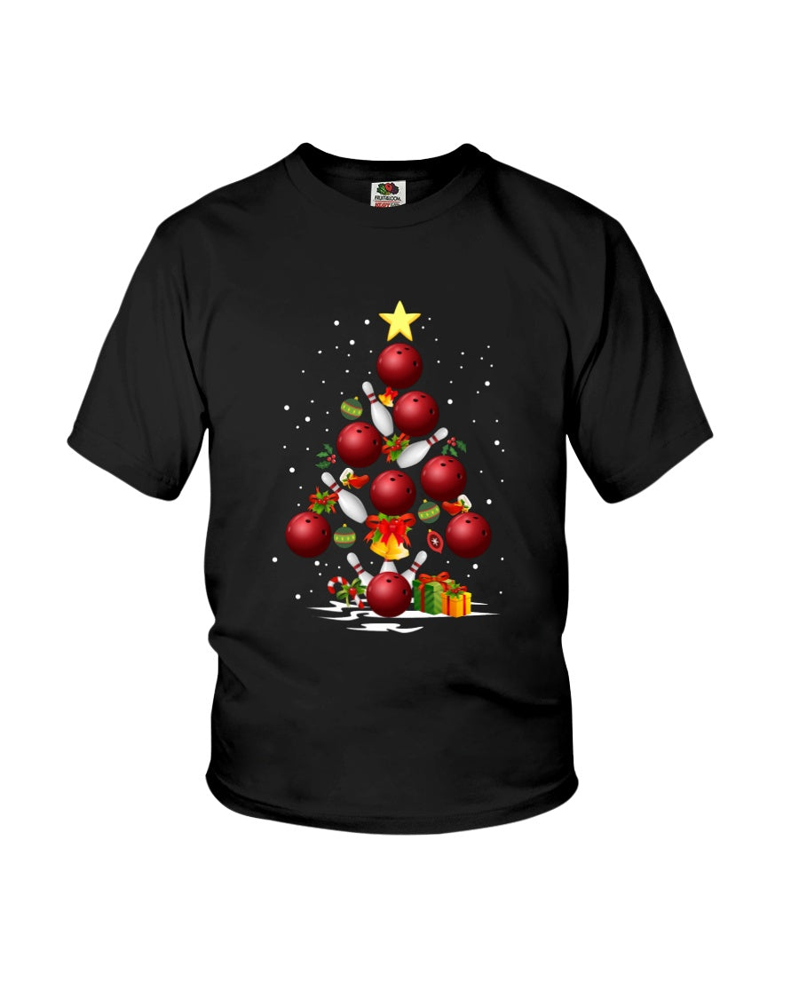 Bowling   Bowling Christmas Tree Christmas T-Shirt Youth Tee