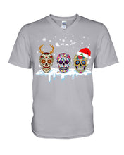 Load image into Gallery viewer, Merry Christmas Three Skulls Christmas T-Shirt Gift Guys V-Neck