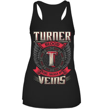 Load image into Gallery viewer, Turner Blood Runs Through Veins Black Quote Name T-Shirt Ladies Flowy Tank