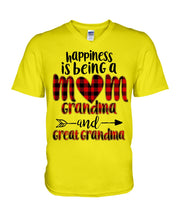 Load image into Gallery viewer, Happiness Is Being A Mom Grandma And Great Grandma Guys V-Neck