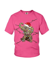 Load image into Gallery viewer, Elephant Color Light Christmas Gift Tee Youth Tee