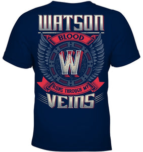 Watson Blood Runs Through Veins Black Quote Name T-Shirt Youth Tee