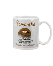 Load image into Gallery viewer, Samantha A Mouth She Can't Control Lipsquote Name T-Shirt Mug
