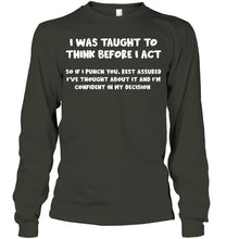 Load image into Gallery viewer, Think Before Act Black Quote Name T-Shirt Unisex Long Sleeve
