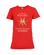 Load image into Gallery viewer, Christmas Star Swedish Julstarnor Black T-Shirt Ladies Tee