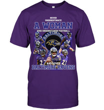 Load image into Gallery viewer, Woman Loves American Football And Baltimore Ravens Gift For Fans Guys Tee