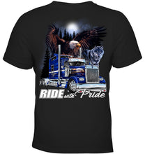 Load image into Gallery viewer, Ride With Pride Wolf Truck Black T-Shirt Youth Tee