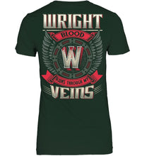 Load image into Gallery viewer, Wright Blood Runs Through Veins Black Quote Name T-Shirt Ladies V-Neck