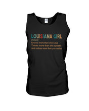 Load image into Gallery viewer, Louisiana Girl Knows More Than She Says Funny T-Shirt Unisex Tank Top