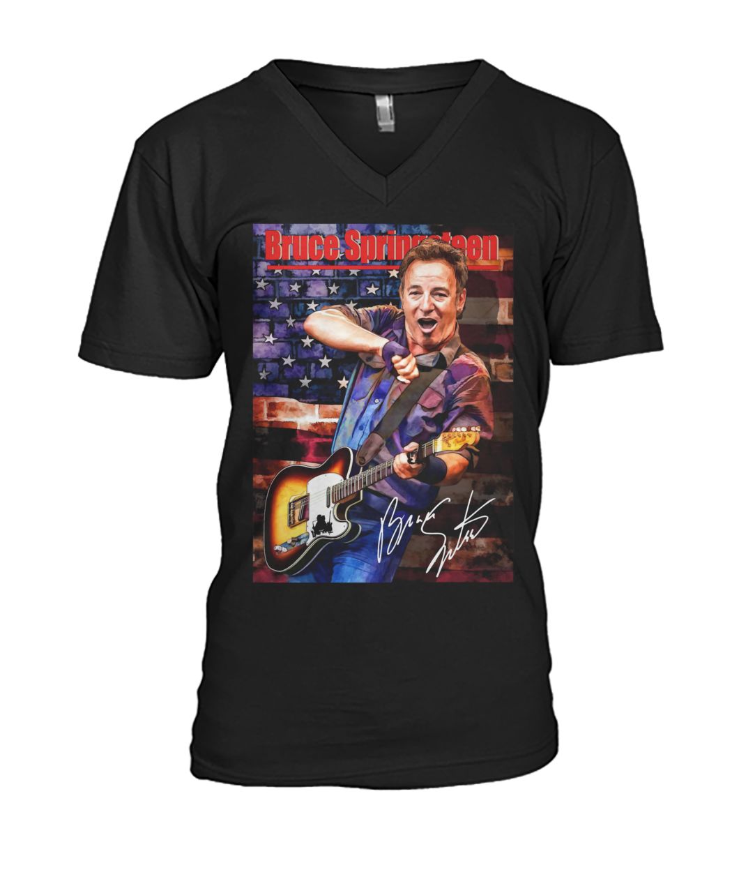 Bruce Springteen Gift For Guitar Fans Black T-Shirt Guys V-Neck