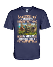 Load image into Gallery viewer, Vietnam Vetera Regret Nothing Black T-Shirt Guys V-Neck