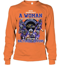 Load image into Gallery viewer, Woman Loves American Football And Baltimore Ravens Gift For Fans Unisex Long Sleeve