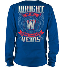 Load image into Gallery viewer, Wright Blood Runs Through Veins Black Quote Name T-Shirt Unisex Long Sleeve