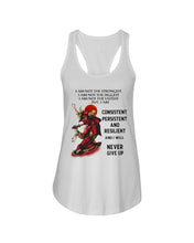Load image into Gallery viewer, Samurai Consistent Persistent Resilient Quote T-Shirt Ladies Flowy Tank