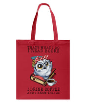 Load image into Gallery viewer, Cute Owl Read Books And Drink Coffee Funny T-Shirt Basketweave Tote Bag