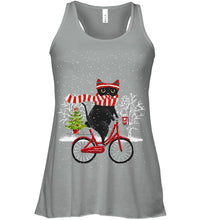 Load image into Gallery viewer, Winter Cat Riding Bicycle Christmas Gift T-Shirt Ladies Flowy Tank