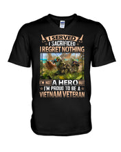 Load image into Gallery viewer, Vietnam Vetera Regret Nothing Black T-Shirt Guys V-Neck