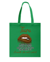 Load image into Gallery viewer, Tiara A Mouth She Can't Control Quote Name T-Shirt Basketweave Tote Bag