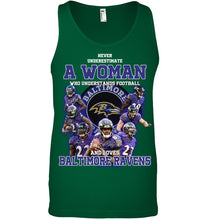 Load image into Gallery viewer, Woman Loves American Football And Baltimore Ravens Gift For Fans Unisex Tank Top