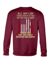 Load image into Gallery viewer, Lived By A Code Back Side T-Shirt Sweatshirt
