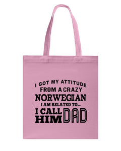 Attitude From Crazy Norwegian Dad Norway Love T-Shirt For Dad Basketweave Tote Bag