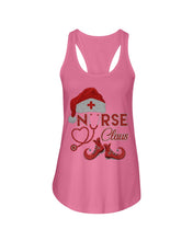 Load image into Gallery viewer, Merry Christmas Nurse Claus Black T-Shirt Ladies Flowy Tank
