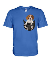 Load image into Gallery viewer, Beagle In The Pocket Funny T-Shirt Guys V-Neck