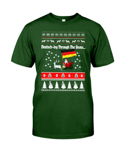 Deutsching Through The Snow German Christmas Funny Tee Guys Tee