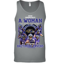Load image into Gallery viewer, Woman Loves American Football And Baltimore Ravens Gift For Fans Unisex Tank Top