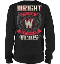 Load image into Gallery viewer, Wright Blood Runs Through Veins Black Quote Name T-Shirt Unisex Long Sleeve