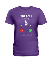 Load image into Gallery viewer, Finland Is Calling Funny Elf Christmas T-Shirt Ladies Tee