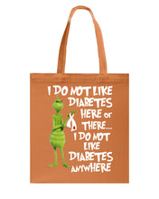 Load image into Gallery viewer, Grinch Funny Quote Don't Like Diabetes Christmas Tee Basketweave Tote Bag