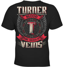 Load image into Gallery viewer, Turner Blood Runs Through Veins Black Quote Name T-Shirt Youth Tee