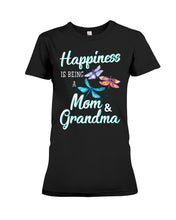 Load image into Gallery viewer, Happiness Is Being A Mom &amp; Grandma Black T-Shirt Ladies Tee