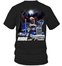 Load image into Gallery viewer, Ride With Pride Wolf Truck Black T-Shirt Ladies Tee