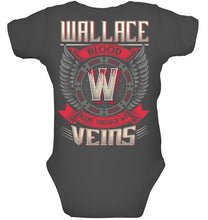 Load image into Gallery viewer, Wallace Blood Runs Through Veins Black Quote Name T-Shirt Baby Onesie