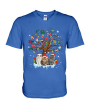Load image into Gallery viewer, Christmas Tree Cat Lovers Cute Funny T-Shirt Guys V-Neck