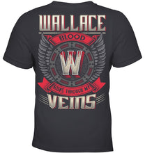 Load image into Gallery viewer, Wallace Blood Runs Through Veins Black Quote Name T-Shirt Youth Tee