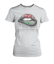 Load image into Gallery viewer, England Rugby Girl Rose Lips Funny Tee Ladies Tee