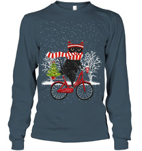 Load image into Gallery viewer, Winter Cat Riding Bicycle Christmas Gift T-Shirt Unisex Long Sleeve