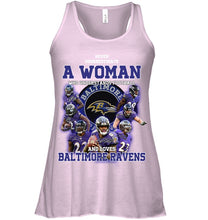 Load image into Gallery viewer, Woman Loves American Football And Baltimore Ravens Gift For Fans Ladies Flowy Tank
