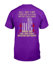 Load image into Gallery viewer, Lived By A Code Back Side T-Shirt Guys Tee