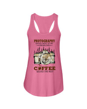 Load image into Gallery viewer, Solve Most Problems Camera Map Photography T-Shirt Ladies Flowy Tank