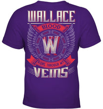 Load image into Gallery viewer, Wallace Blood Runs Through Veins Black Quote Name T-Shirt Youth Tee