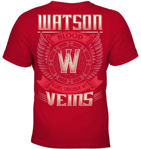 Watson Blood Runs Through Veins Black Quote Name T-Shirt Youth Tee