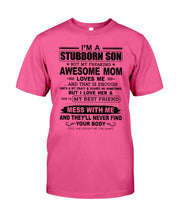 Load image into Gallery viewer, Stubborn Son Loves His Awesome Mom Family Gift T-Shirt Guys Tee