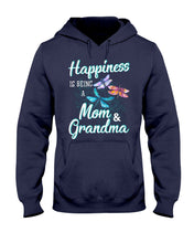 Load image into Gallery viewer, Happiness Is Being A Mom &amp; Grandma Black T-Shirt Hoodie