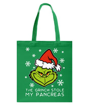 Load image into Gallery viewer, The Grinch Stole My Pancreas Basketweave Tote Bag