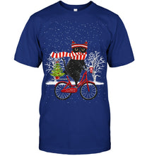 Load image into Gallery viewer, Winter Cat Riding Bicycle Christmas Gift T-Shirt Guys Tee